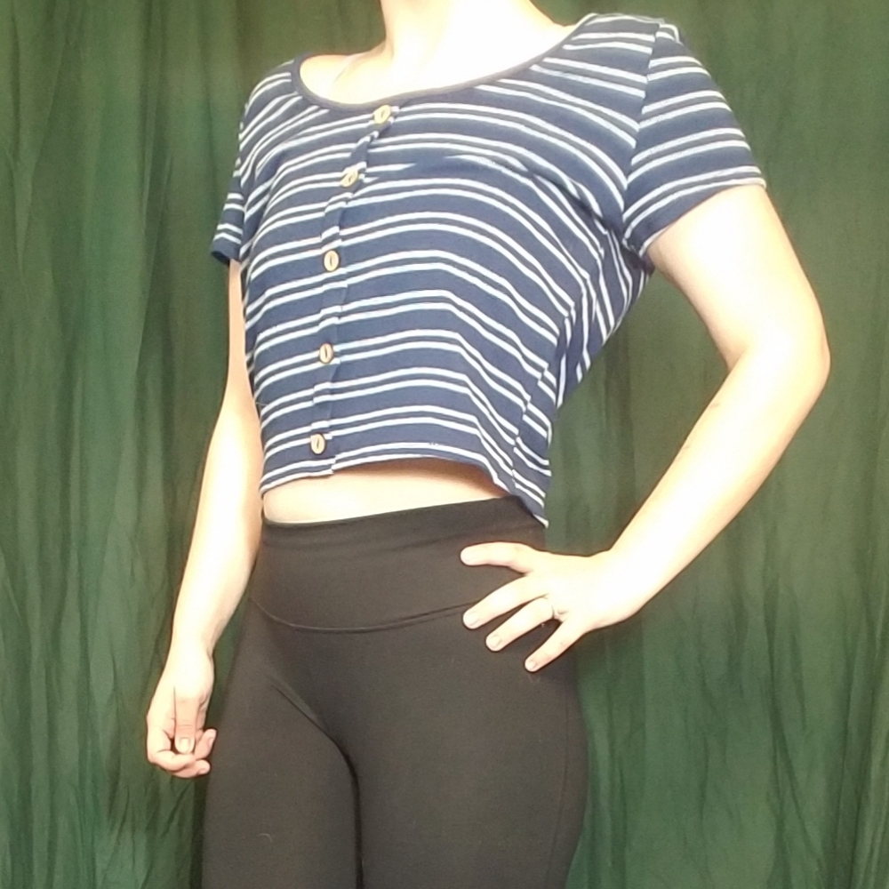 SOLD Striped crop top with wooden beads